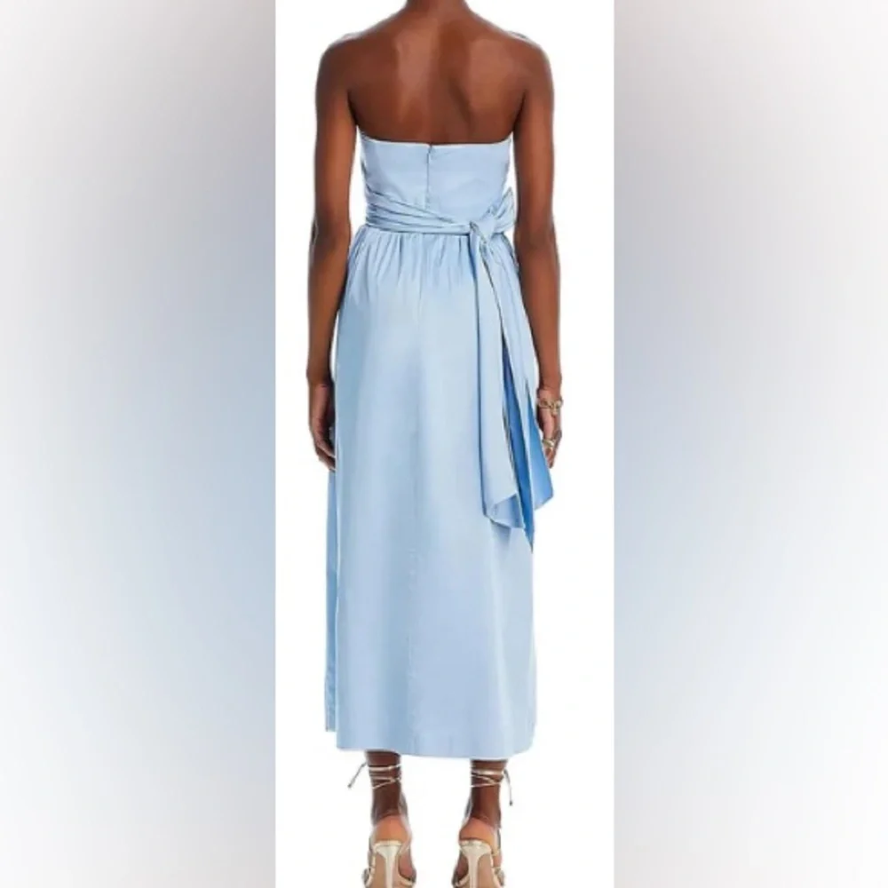 French Connection Sky Blue Strapless Reversible Waist Tie Midi Dress - Picture 3 of 9